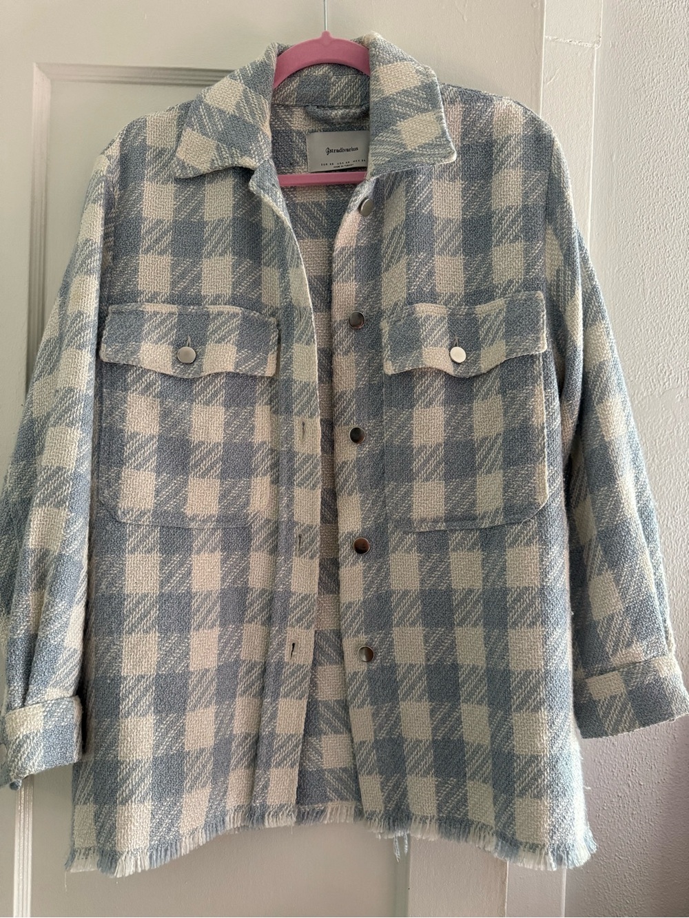 Light Blue and White Plaid Shacket Jacket